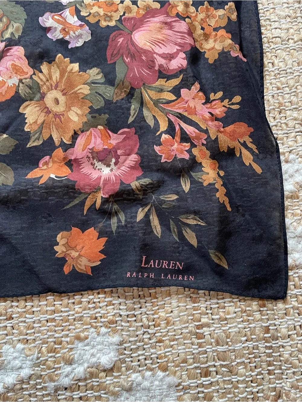 Ralph Lauren floral Black Vibrant scarf 20x20 Inches